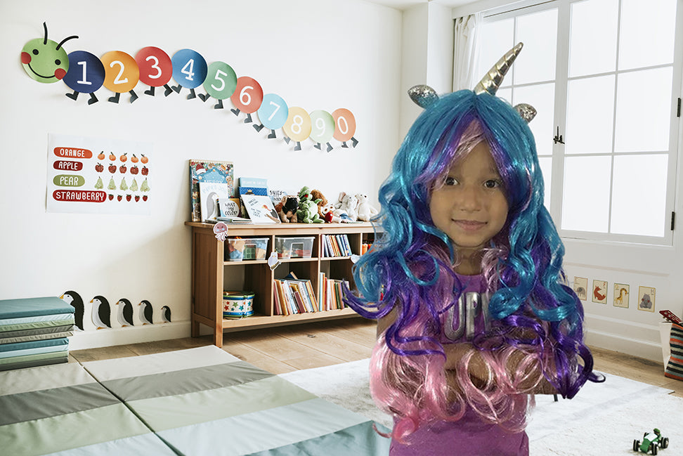 COLORFUL UNICORN WIG WITH HORNS