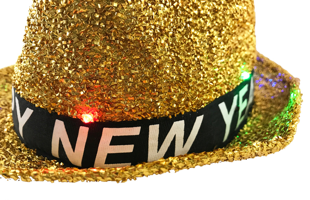 New Years Hat - Happy New Years Eve Hat - Light Up Gold Fedora - KINREX LLC