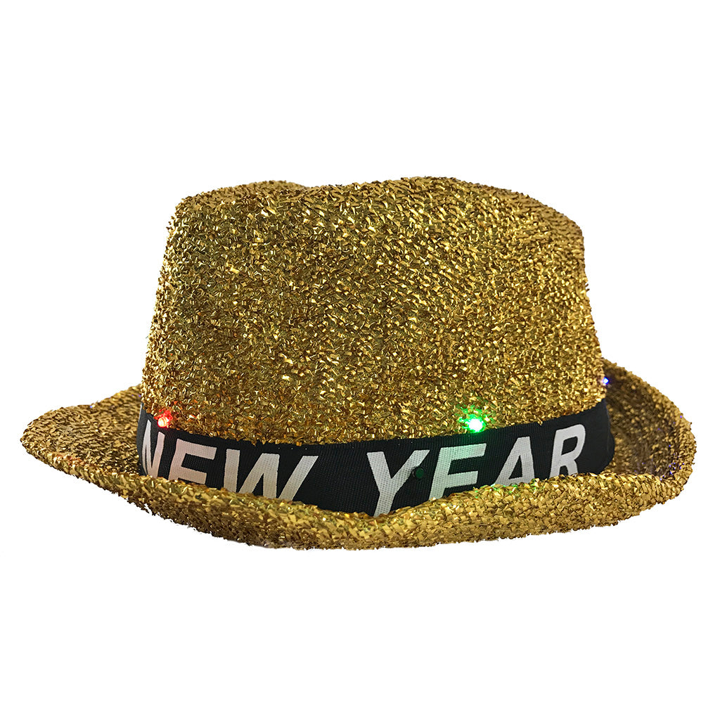 New Years Hat - Happy New Years Eve Hat - Light Up Gold Fedora - KINREX LLC